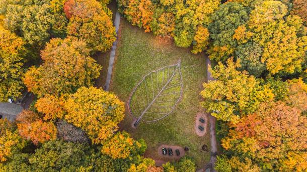 drone efteraarsbillede af bladet i fruens boege
